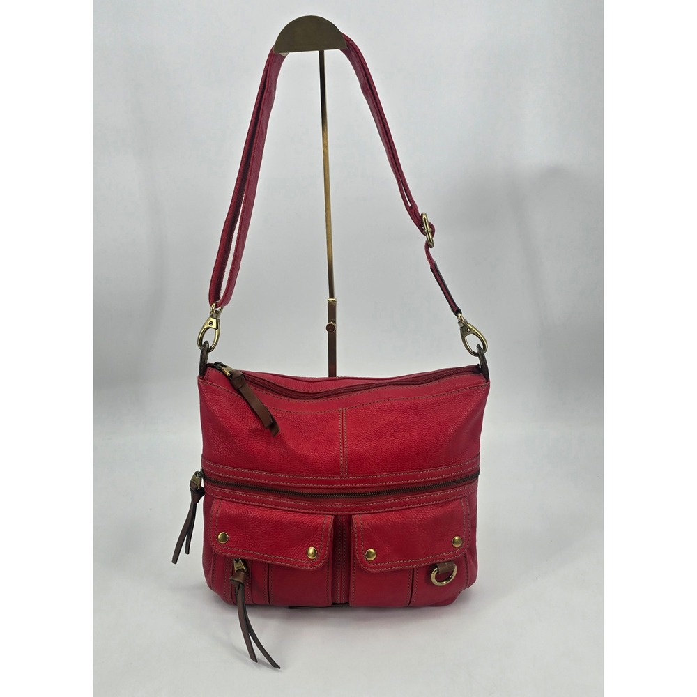 Vintage Fossil Morgan Red Pebble Leather Messenger Crossbody Bag Purse